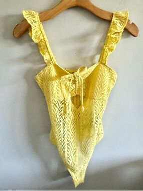 Urban Outfitters Out from Under Yellow Ruffle Off-Shoulder Bodysuit | XS